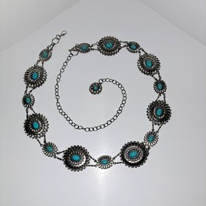 Turquoise & Silver Conch Chain Belt